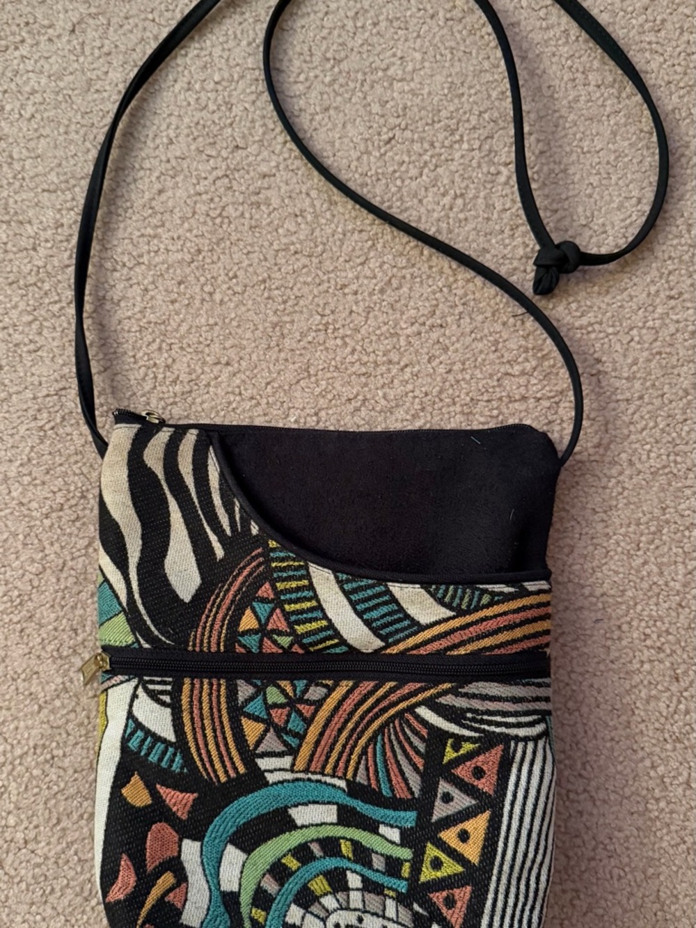 Danny K. Multicolor Geometric Shoulder Bag Zipper Accent Gold Hardware